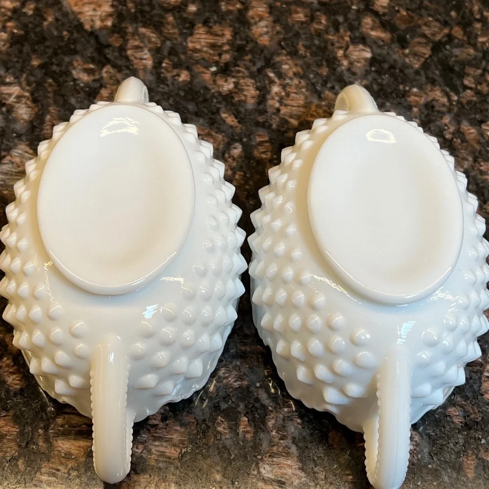 Two Vintage Fenton Hobnail Milk Glass Nut or Candy Bowl